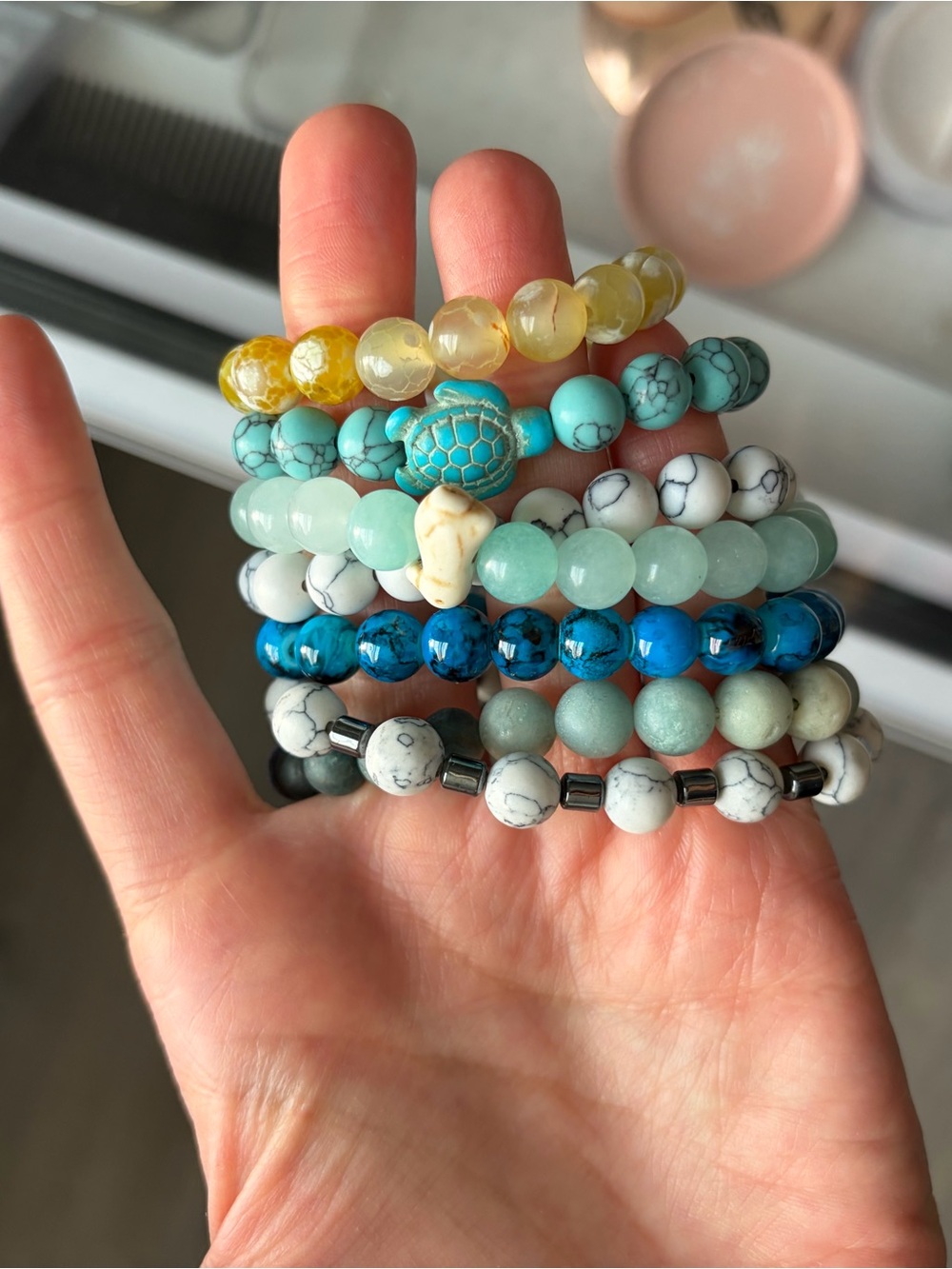 Assorted Beaded Stretch Bracelets in Blue, Turquoise, Yellow & White - Unbranded - Picture 2 of 2